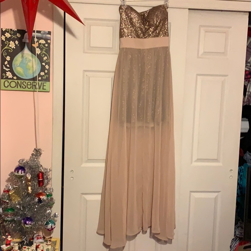 MM Couture Strapless Gold Sequin Prom Gown - Picture 1 of 5